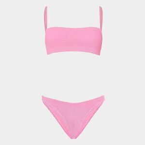 HUNZA G BUBBLEGUM PINK CRINKLE STRETCH GIGI BIKINI SET ONE SIZE FITS ALL